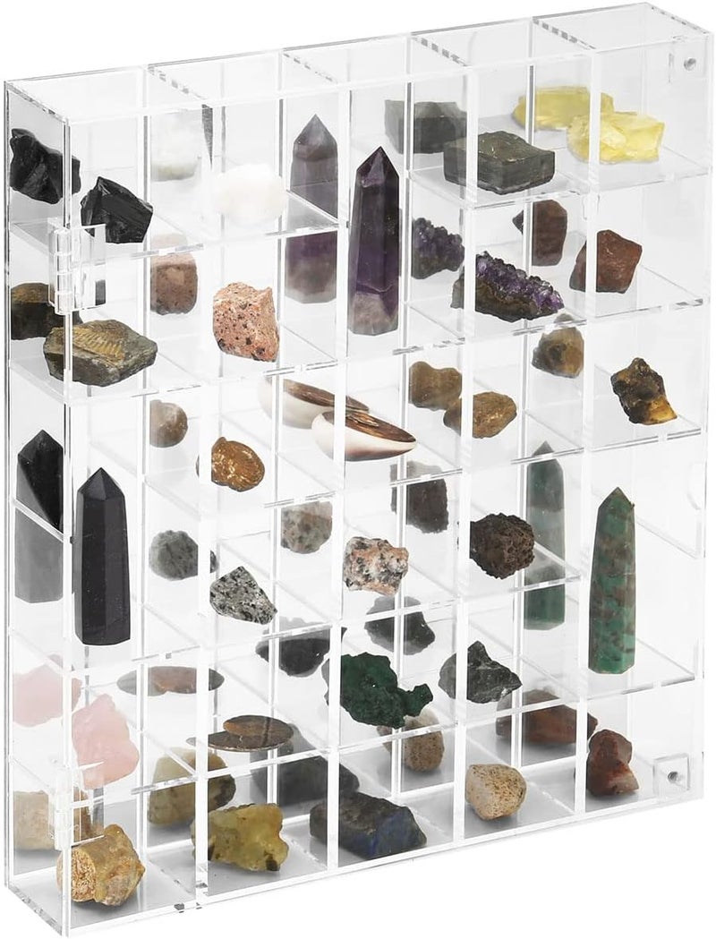 FireOrange Adjustable Rock Display Case Clear Acrylic Collection Box with Mirrored Arrowhead Stones Storage Display Case Mineral Crystal Collectibles Holder Organizer Showcase Shelves with Lid - Image 1